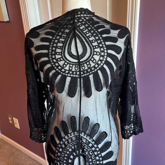 Lace Duster Kimono Black cardigan floral size large - Picture 6 of 6
